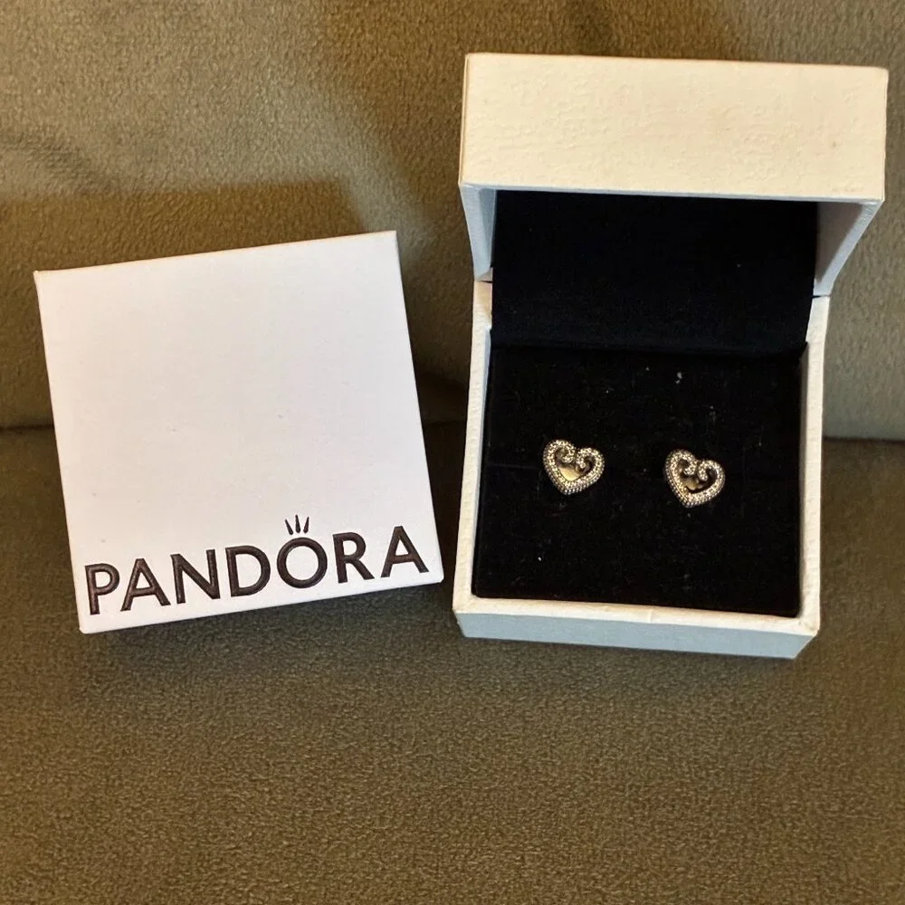 NWOT Pandora Open Heart Sterling Silver Stud Earrings - Picture 1 of 6